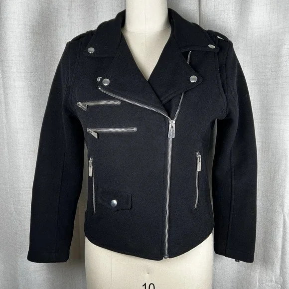 Anine Bing Women's Medium Felt Moto Classic Jacket Black Biker Zippers Punk Rock - Picture 1 of 11